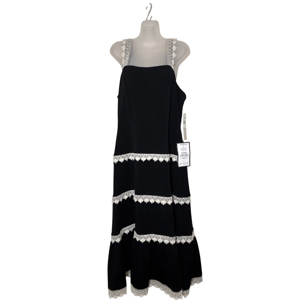 Adrianna Papell Knit Crochet Trim Dress Black Ecru Size 16 AD3D105940 NWT